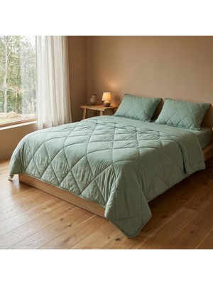 Penelope Microfiber Kumaş Çift Kişilik Yastık Yorgan Seti 195 x 215 cm Yeşil Renk ve Mikrojel Dolgu