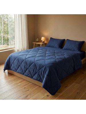 Penelope Denim Yastık Yorgan Seti Çift Kişilik Mikrofiber Kumaş 195 x 215 cm Koyu Mavi Konfor