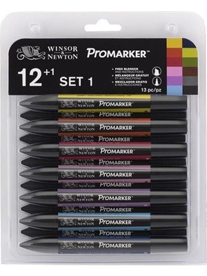 Winsor & Newton Winsor&Newton Promarker Grafik Kalemi Set 1 12 Li 13 Parça Renkli Kalemler ile Blender
