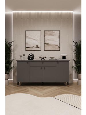 Çekmeceli Modern Konsol – 4 Kapaklı Dolap Salon & Yemek Odası Büfesi Knsl-03