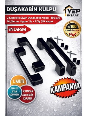 Duşakabin Cam Kapı Kare Kulp 4 Adet Duşakabin Kolu Siyah