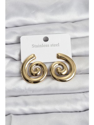 Prativas 316L Çelik Gold Renk Sarmal Modelli Kadın Küpe – PRT3500EB09865