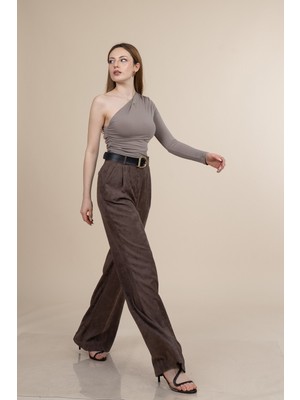 MissVina Ince Dokulu Kadife Süet Bol Paça Pantolon