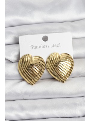 Prativas 316L Çelik Gold Renk Kalp Model Kadın Küpe – PRT3500EB09862