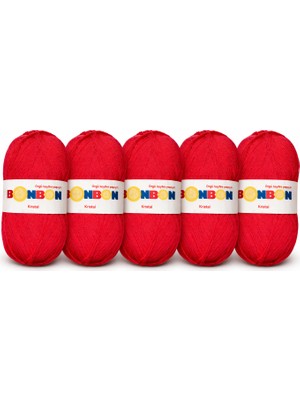 Nako Bonbon Kırmızı El Örgü Ipi 5 Adet 100G x 5  Bebek Yünü Amigurumi ve Battaniye Ipi