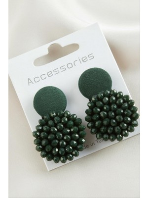 Zero Land Matrixzn Düğme Kristal Küpe - Yeşil