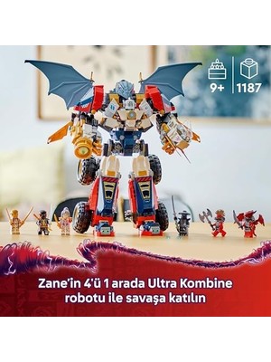 Zane’in Ultra Kombo Mech’i 71834-9 Yaş ve Üzeri Çocuklar Için Araba, Jet ve Ejderha Içeren 4’ü 1 Arada Oyuncak Yapım Seti, Doğum Günü Hediyesi (1187 Parça)