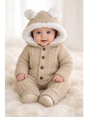 Enfal Wersoft 3 Iplik Triko Patiksiz ve Kapişonlu Tavşan Kulaklı Kışlık Tulum