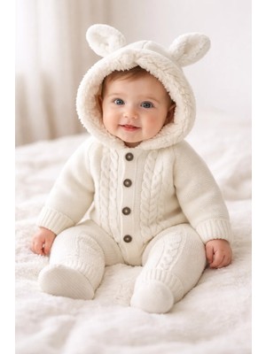 Enfal Welsoft 3 Iplik Triko Patiksiz ve Kapişonlu Tavşan Kulaklı Kışlık Tulum