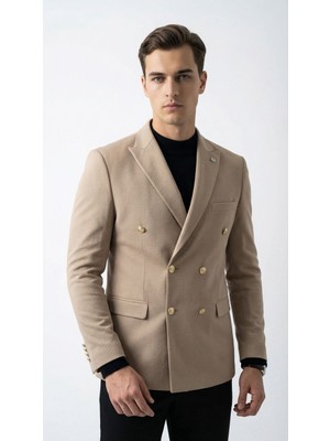 Plus Scorpion Erkek Kruvaze Blazer Ceket Slim Fit Premium Dokulu Şık Klasik Ceket