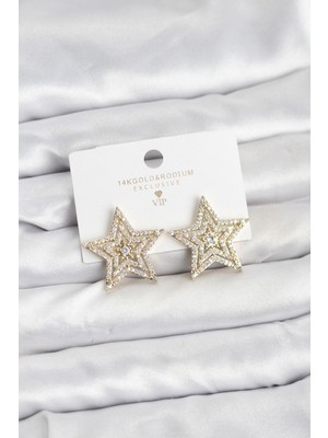 Prativas Gold Renk Pirinç Zirkon Taşlı Yıldız Model Kadın Küpe – PRT3500EB09871