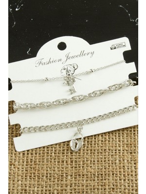 Zero Land Matrixzn 3 Adet Kalp Anahtar Trend Zincir Bileklik - Gümüş Rengi