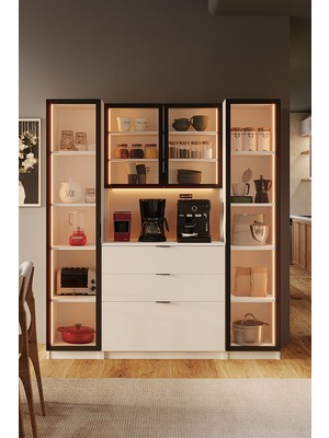 AVM Park Orea Temperli Camlı Kahve Köşesi 2 Boy Dolaplı Airfry Kiler Dolabı Çok Amaçlı