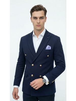 Plus Scorpion Erkek Kruvaze Blazer Ceket Slim Fit Premium Dokulu Şık Klasik Ceket