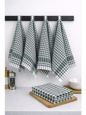 Lila Moon Yeşil Renkli Pamuklu Pöti Kareli 4'lü Peçete Kurulama Bezi Beslenme Örtüsü