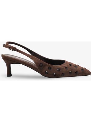 Smıtty Kadın Taşlı Topuklu Ayakkabı - Kahve Süet