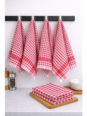 Lila Moon Kırmızı Renkli Pamuklu Pöti Kareli 4'lü Peçete Kurulama Bezi Beslenme Örtüsü