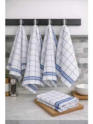 Lila Moon Beyaz Renkli (Mavi Çizgili) Pamuklu Pöti Kareli 4'lü Peçete Kurulama Bezi Beslenme Örtüsü