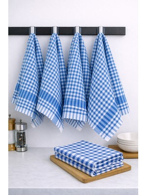 Lila Moon Mavi Renkli Pamuklu Pöti Kareli 4'lü Peçete, Kurulama Bezi, Beslenme Örtüsü