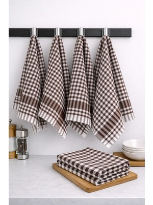 Lila Moon Koyu Kahverengi Pamuklu Pöti Kareli 4'lü Peçete, Kurulama Bezi, Beslenme Örtüsü