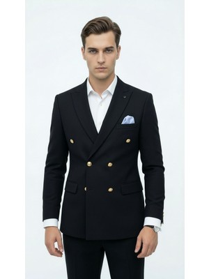 Plus Scorpion Erkek Kruvaze Blazer Ceket Slim Fit Premium Dokulu Şık Klasik Ceket