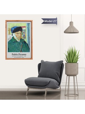 Akıllı Kağıt Bandajlı Kulak ve Pipo ile Otoportre  Tablo - Poster Dünyaca Ünlü ( Model-27)