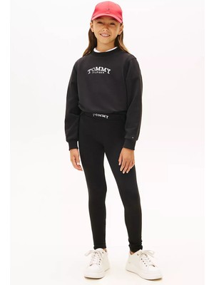 Tommy Hilfiger Kız Çocuk Bisiklet Yaka Legging Eşofman Takımı - Siyah