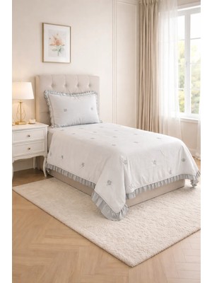 Nevore Home Perla Çiçek Desenli Tek Kişilik Yatak Örtüsü Seti 180X240 cm