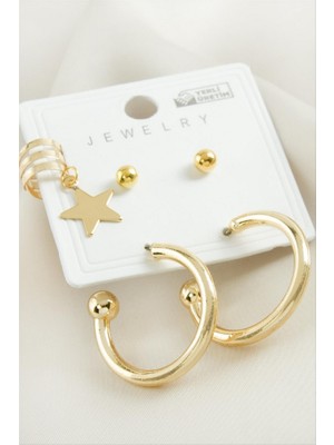 Zero Land Matrixzn 5 Adet Yıldız Boru Halka Küpe 2,5 cm - Sarı