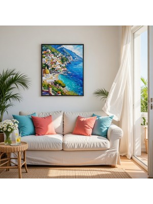 Safir Design Akdeniz Kıyıları Renkli Şehir Manzaralı Çerçeveli Tablo