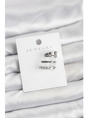 Prativas Gümüş Renk Zirkon Taşlı Pirinç Kıkırdak Küpe – PRT3500EB10042