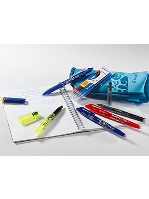 Pılot Frixion Clicker - Geri Çekilebilir Silinebilir Jel Mürekkep Kalemleri - Mavi Mürekkep - Orta 0,7 mm Uç - Blister 2'li Paket + 6 Bonus Yedek