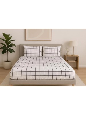 Üntaş Life 180 x 200 cm Lastikli Çift Kişilik Çarşaf ve 2 Yastık Kılıfı Siyah - Beyaz Desenli