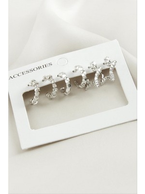 Zero Land Matrixzn 6 Adet Yıldız Halka Küpe - Gümüş Rengi