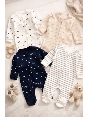 UmBaby 0-3 Ay Yenidoğan Bebek Tulumları -4'lü Set Yumuşacık Doku %100 Pamuklu
