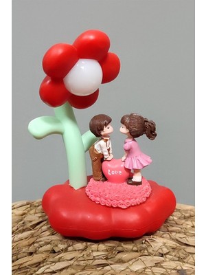 Zero Land Matrixzn Sevgili Çift Papatya Işıklı Masa Lambası - Kırmızı