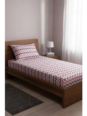 Üntaş Life Tek Kişilik Lastikli Çarşaf ve Yastık Kılıfı 100 x 200 cm Gri Pembe Pamuklu Desenli
