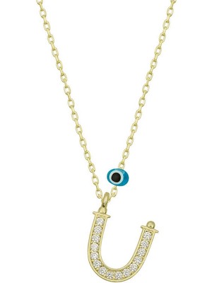 Tienda Elegante Gümüş Nazar Gold Ü Harfi Kadın Kolye