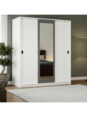 Misterium Vega Tam Boy Aynalı Sürgülü Gardırop Yatak Odası & Genç Odası Elbise Dolabı - Beyaz