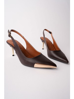 Muggo Zenith Metal Burun Detaylı Sivri Burun Arkası Açık Kadın Topuklu Ayakkabı