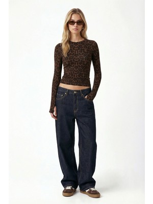 Ritnice Kadın Carrie Leopar Desen Bisiklet Yaka Örme Bluz