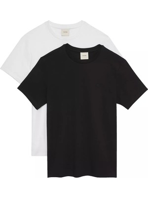 Calvin Klein Erkek Ss Stretch Cotton Slim Tee 2pk T-Shirt - Siyah & Beyaz