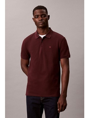Calvin Klein Erkek Monogram Pique Polo T-Shirt - Bordo