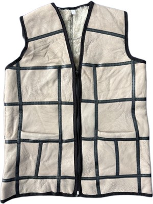 Özel Üretim Patchwork -Süet Gerçek Deri Çocuk Yelek 5-6 Yaş