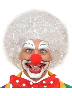 Nuveden Ieg™ Beyaz Kıvırcık Afro Peruk ve Kırmızı Sünger Burun Seti