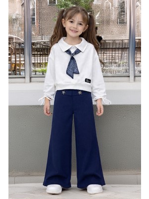 Modanino Kız Çocuk Saten Fular Detaylı Alt-Üst Takım 4-14 Yaş 12518HC