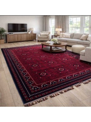 Oreyra Bordo/kırmızı Etnik Afgan Bambu Kadife Ipeksi Yumuşak Doku Modern Salon Koridor / Hol Oturma Mutfak Halısı / Kilim / Yolluk