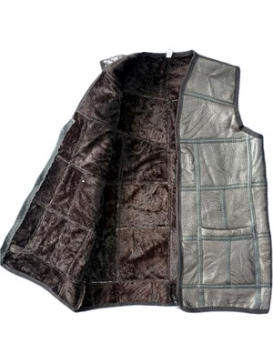 Özel Üretim Patchwork -Süet Gerçek Deri Çocuk Yelek 5-6 Yaş