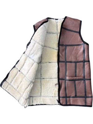 Özel Üretim Patchwork -Süet Gerçek Deri Çocuk Yelek 5-6 Yaş