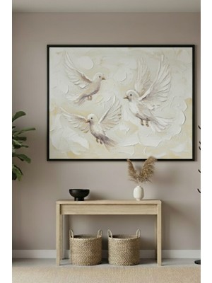 Safir Design Minimalist Krem Tonlarında Uçan Kuşlar Çerçeveli Tablo